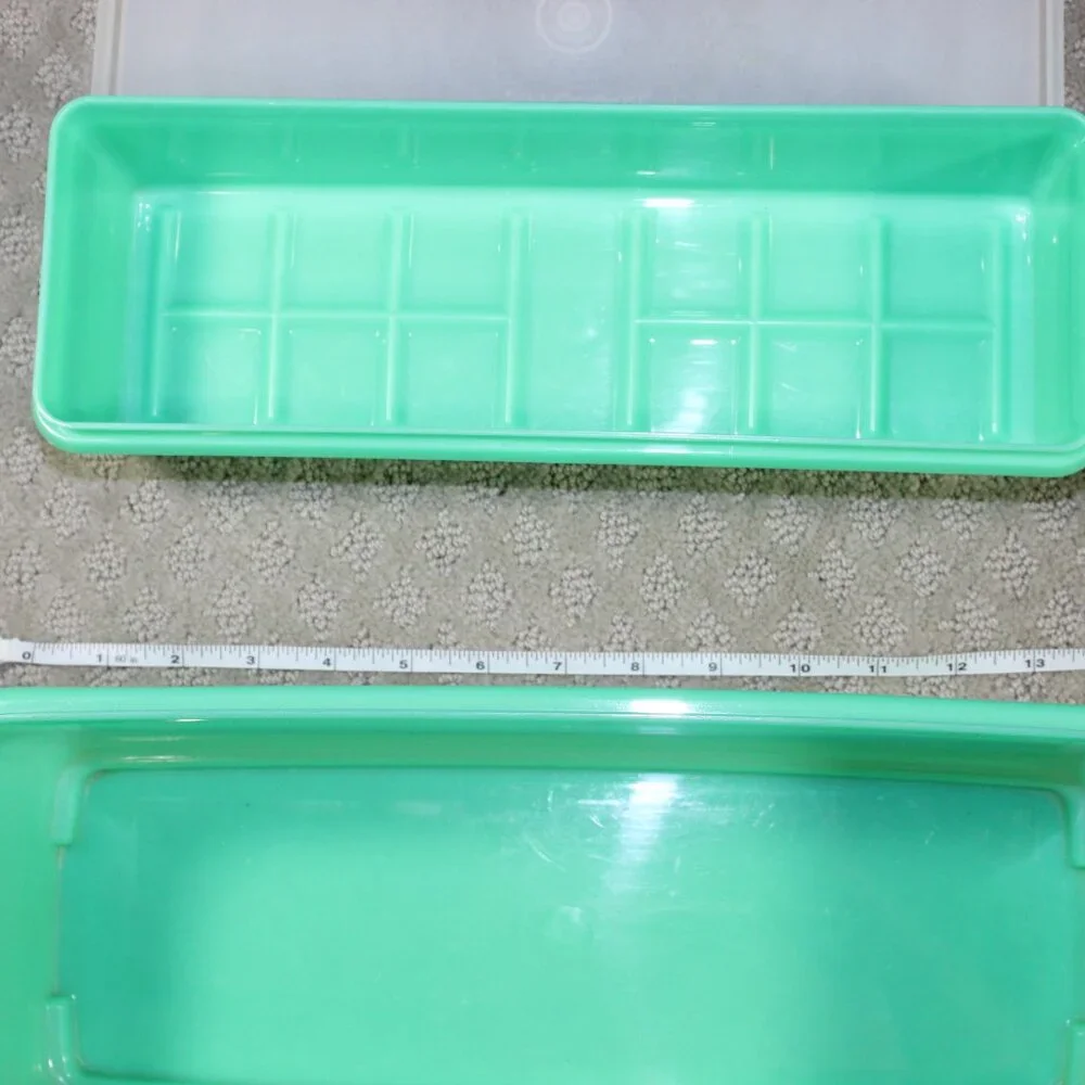 Set of 2 (4 w lids) Vtg Tupperware Jadeite Green Celery Keeper Vegetable Crisper